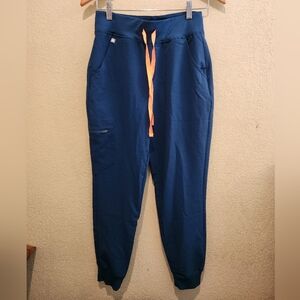 FIGS Zamora Jogger Scrub Pants Deep Reef Blue Orange Drawstring Women’s S
